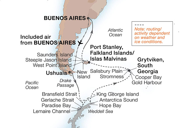 Expedition Cruises | 22-Night Antarctica, South Georgia & Falkland Islands Iinerary Map
