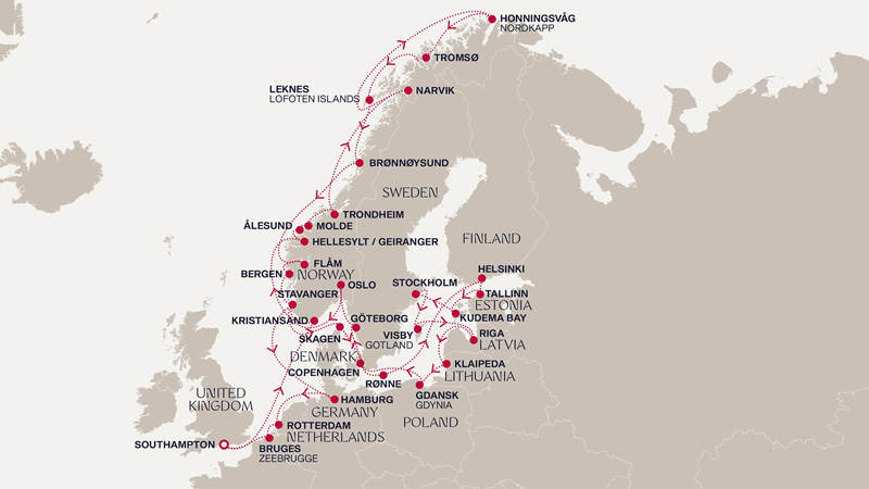 Expedition Cruises | 44-Night Northern Europe Grand Journey Iinerary Map
