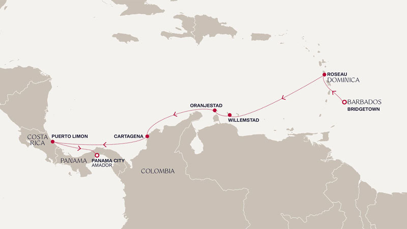 Expedition Cruises | 11-Night Panama Canal Passage Iinerary Map