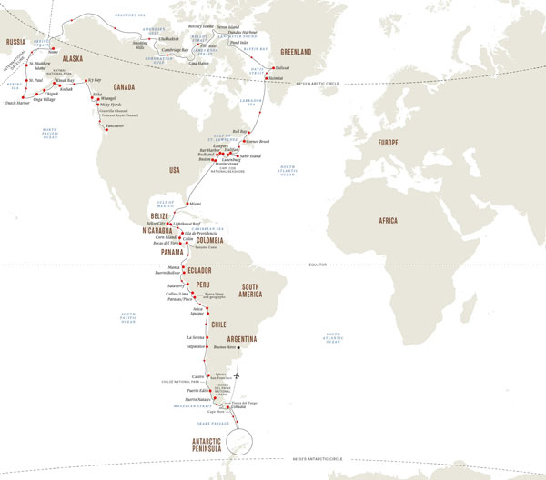 Expedition Cruises | 93-Night Pole to Pole Adventure - Ultimate Bucket List Iinerary Map