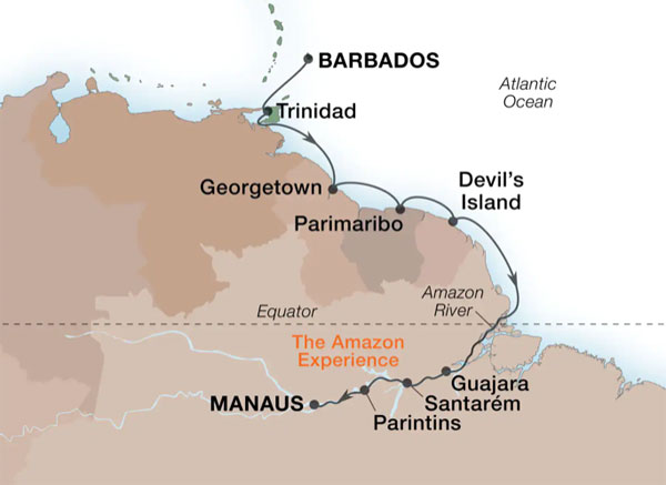Expedition Cruises | 14-Night Wild Guianas to the Amazon Basin Iinerary Map