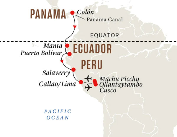 Expedition Cruises | 10-Night Panama Canal, Colonial Highlights & Machu Picchu Iinerary Map