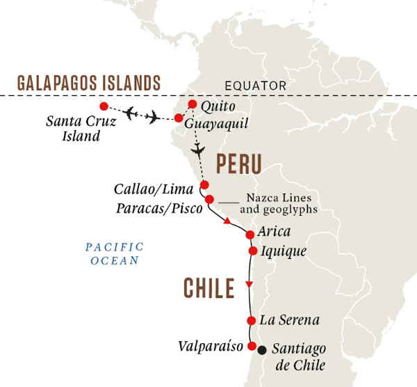 Expedition Cruises | 13-Night Galapagos Islands & South America Highlights Iinerary Map