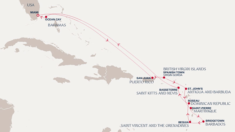 Expedition Cruises | 14-Night Journey to the Isles of the Antilles Iinerary Map