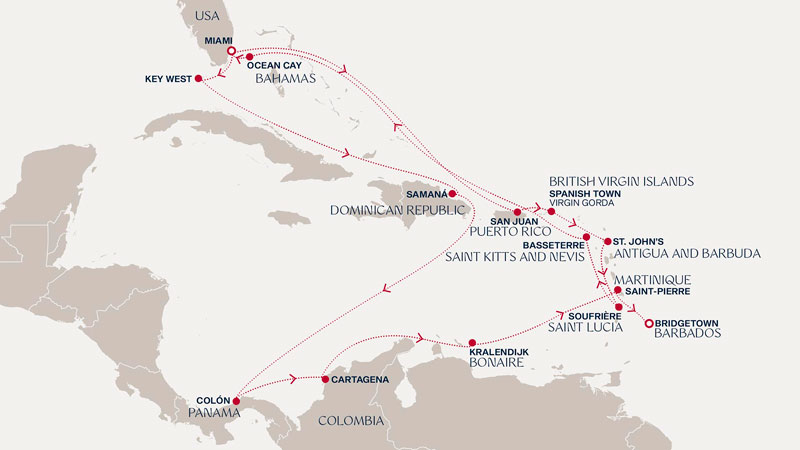 Expedition Cruises | 25-Night Sunshine to Awaken Your Senses Iinerary Map