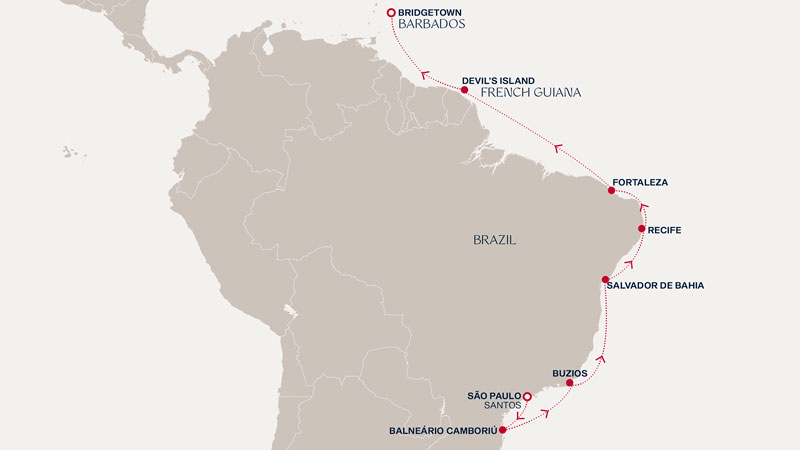 Expedition Cruises | 15-Night Wonders & Warmth of Brazil Iinerary Map