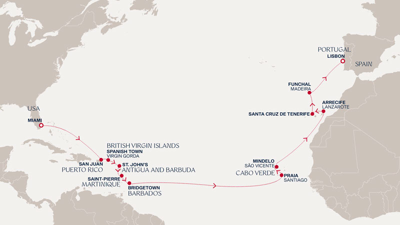Expedition Cruises | 21-Night Transatlantic Odyssey in the Atlantic Iinerary Map